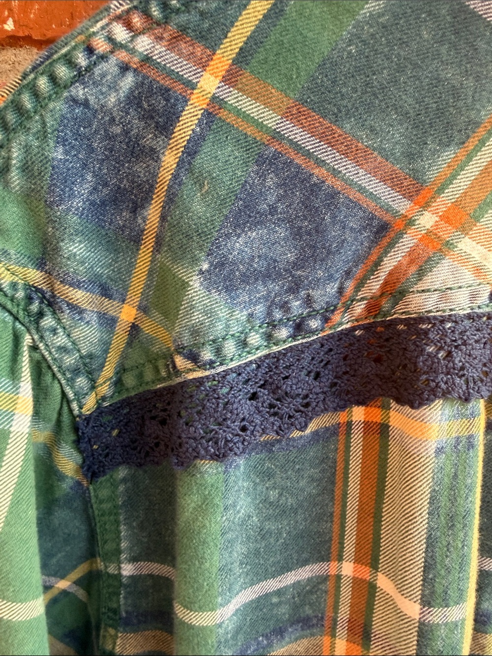 Thunder Brand Plaid Flannel Shirt with Lace and Denim Details - Picture 8 of 9